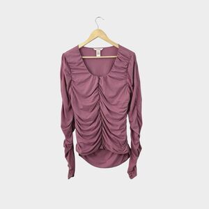 Sundance Large Rosalind Top Long Sleeve Ruched Purple Pink Pullover Womens